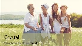  Presentation with generations - Audience pleasing slide set consisting of four generations of beautiful women backdrop and a yellow colored foreground
