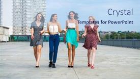  Presentation with students walking on campus - Amazing theme having four-girlfriends-are-walking backdrop and a sky blue colored foreground