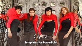  Presentation with black girls - Slide deck with four girls in same red-black clothes standing on place decorated with mirrors and looking up background and a tawny brown colored foreground