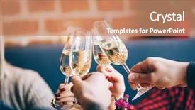  Presentation with party time - Beautiful slide deck featuring four glasses of champagne joined in a toast party time and celebration close-up shot backdrop and a coral colored foreground