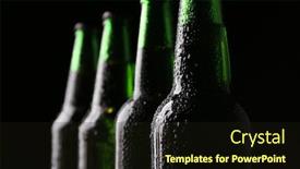  Presentation with dark green - Theme enhanced with four green glass bottles of beer on dark background close up background and a wine colored foreground