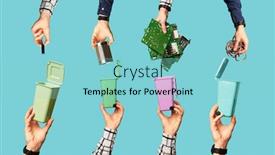  Presentation with waste - Theme with four-hands-hold-various-waste background and a light blue colored foreground