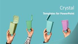  Presentation with plastic containers - Presentation theme featuring four-hands-with-plastic-trash background and a light blue colored foreground