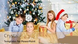  Presentation with children hands - Amazing presentation theme having four-happy-children-in-elegant backdrop and a coral colored foreground