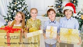  Presentation with children hands - Presentation theme with four-happy-children-in-elegant background and a yellow colored foreground