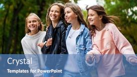  Presentation with teenagers - Amazing presentation design having four-happy-teenagers-girls-walking backdrop and a teal colored foreground