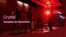  Presentation with friends - Cool new theme with four-happy-young-friends-expressing backdrop and a wine colored foreground