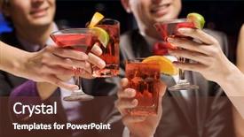  Presentation with cocktail party - Colorful presentation theme enhanced with four having cocktail party backdrop and a tawny brown colored foreground