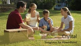  Presentation with picnic - Slide set enhanced with four having picnic in park background and a gold colored foreground