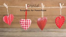  Presentation with shape heart - Slide set having four-heart-shape-decoration-hanging background and a coral colored foreground