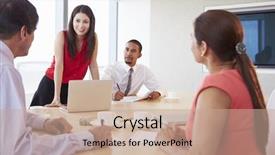  Presentation with meeting - Colorful slide set enhanced with four hispanic businesspeople having meeting backdrop and a coral colored foreground