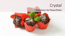  Presentation with flavor - Theme having four homemade muffins with chocolate flavor served in the red paper baskets background and a lemonade colored foreground