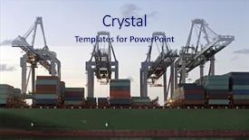  Presentation with container ship - Beautiful presentation theme featuring lifting rigging - four huge cranes simultaneously unloading backdrop and a light blue colored foreground