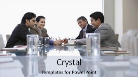  Presentation with business people moving gear - Colorful slide set enhanced with four indian business people discussing backdrop and a light blue colored foreground