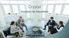  Presentation with strategies - Beautiful slide deck featuring four-intercultural-business-partners-sitting backdrop and a sky blue colored foreground