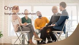  Presentation with intercultural - Amazing PPT layouts having four intercultural patients sitting backdrop and a lemonade colored foreground