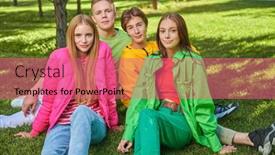  Presentation with green fashion - Presentation design having four-joyful-teengers-in-bright background and a coral colored foreground