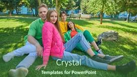  Presentation with green fashion - PPT theme featuring four-joyful-teengers-in-bright background and a forest green colored foreground