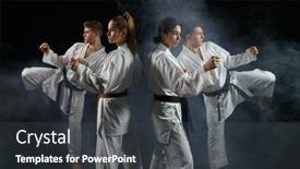  Presentation with fighters - Presentation theme featuring four-karate-fighters-in-kimono background and a dark gray colored foreground