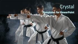  Presentation with fighters - Presentation design enhanced with four-karate-fighters-poses background and a wine colored foreground