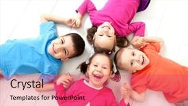  Presentation with kids - Amazing slide deck having four kids are backdrop and a coral colored foreground