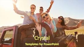  Presentation with road trip - Beautiful theme featuring camera lens have - friends on road trip standing backdrop and a tawny brown colored foreground