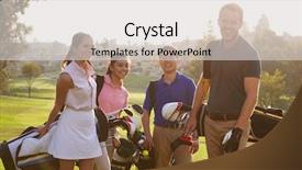  Presentation with group of people silhouettes walking - Cool new PPT theme with golfers walking along fairway backdrop and a light gray colored foreground
