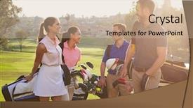  Presentation with walking - Audience pleasing slide set consisting of female male - group of golfers walking along backdrop and a coral colored foreground