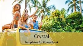  Presentation with group of girls - Slide deck featuring ms - group of russian tourist girls background and a yellow colored foreground