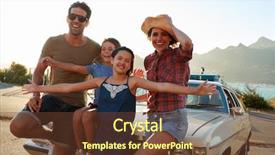  Presentation with classic car - Colorful slide deck enhanced with portrait of family standing next backdrop and a tawny brown colored foreground