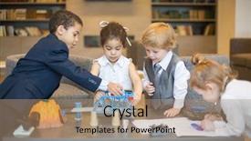  Presentation with children little child girl plays - Presentation theme enhanced with four little children in business background and a coral colored foreground
