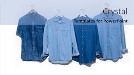  Presentation with long sleeve - Cool new presentation theme with four long sleeve blue jeans shirt isolated on hanger backdrop and a light blue colored foreground