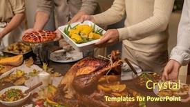  Presentation with sweet corn - PPT layouts with four-members-of-family-putting background and a tawny brown colored foreground