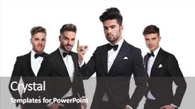  Presentation with leader - Slide deck with gentlemen - portrait of four men background and a dark gray colored foreground