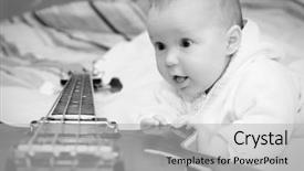  Presentation with bass guitar - Amazing presentation theme having four month baby girl and the bass guitar black white shot backdrop and a light gray colored foreground