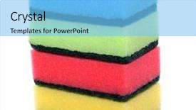  Presentation with sponges - Audience pleasing presentation theme consisting of four multi-coloured kitchen sponges for ware washing backdrop and a light blue colored foreground
