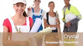  Presentation with for the people - Audience pleasing slides consisting of four people from different trades backdrop and a coral colored foreground