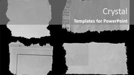  Presentation with newspaper - Colorful PPT theme enhanced with four-pieces-of-torn-newspaper backdrop and a gray colored foreground