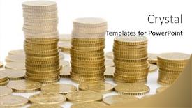  Presentation with piles - Beautiful PPT theme featuring four piles of money isolated on white backdrop and a white colored foreground