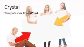  Presentation with teenagers - Cool new presentation theme with four point arrow - group of teenagers backdrop and a sky blue colored foreground