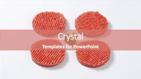  Presentation with hamburger - PPT theme featuring four raw hamburger patties with parsley on white background background and a coral colored foreground