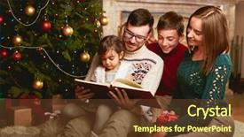  Presentation with family reading - Cool new presentation theme with four reading together on christmas backdrop and a tawny brown colored foreground
