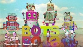  Presentation with robot - Beautiful presentation featuring four-retro-robot-toys backdrop and a tawny brown colored foreground