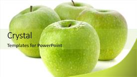  Presentation with green apples - Slide deck with four ripe green apples isolated background and a yellow colored foreground