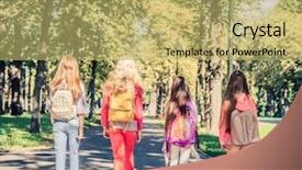  Presentation with walking - Slide set enhanced with four schoolgirls with schoolbags walking background and a  colored foreground