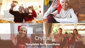  Presentation with social distancing - Theme enhanced with four-screens-showing-people-having background and a tawny brown colored foreground