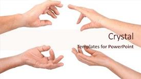  Presentation with show - PPT theme with four senior hands show hold fingers gesture isolated background and a lemonade colored foreground