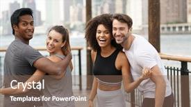  Presentation with big group people - PPT layouts with four sessons - group of atheltic people having background and a violet colored foreground