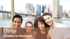  Presentation with group of diverse people - Audience pleasing PPT layouts consisting of four sessons - group of atheltic people having backdrop and a red colored foreground