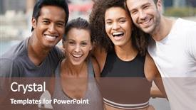  Presentation with fun - Amazing slide deck having four sessons - group of atheltic people having backdrop and a violet colored foreground